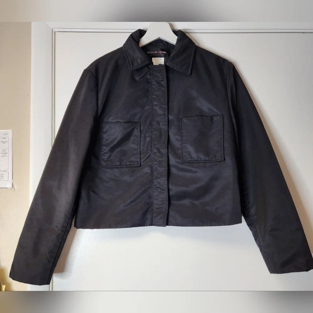 BERGDORF GOODMAN Sleek Bomber Jacket Black edgy cropped length SIZE 8